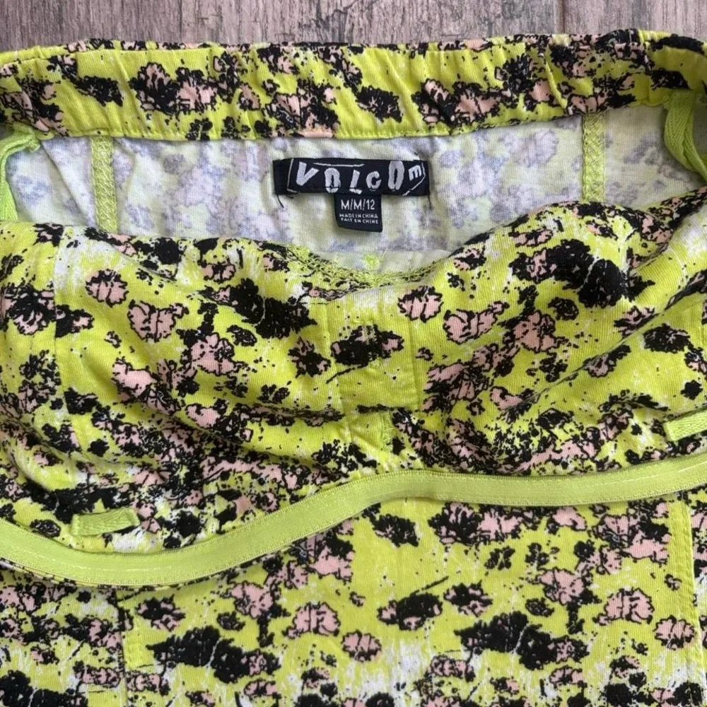 Volcom Strapless Dress in Lime and Black Floral